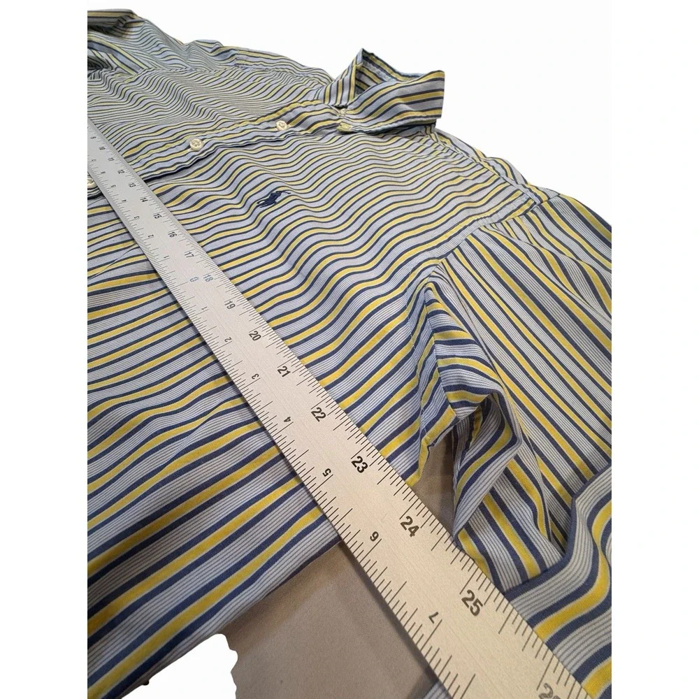 Polo Ralph Lauren Yarmouth Shirt 15.5 33 M Blue Yellow Stripe Button Down